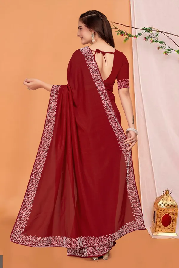 Maroon_Georgette_Premium_Embroidered_Saree_With_Matching_Blouse_For_Women