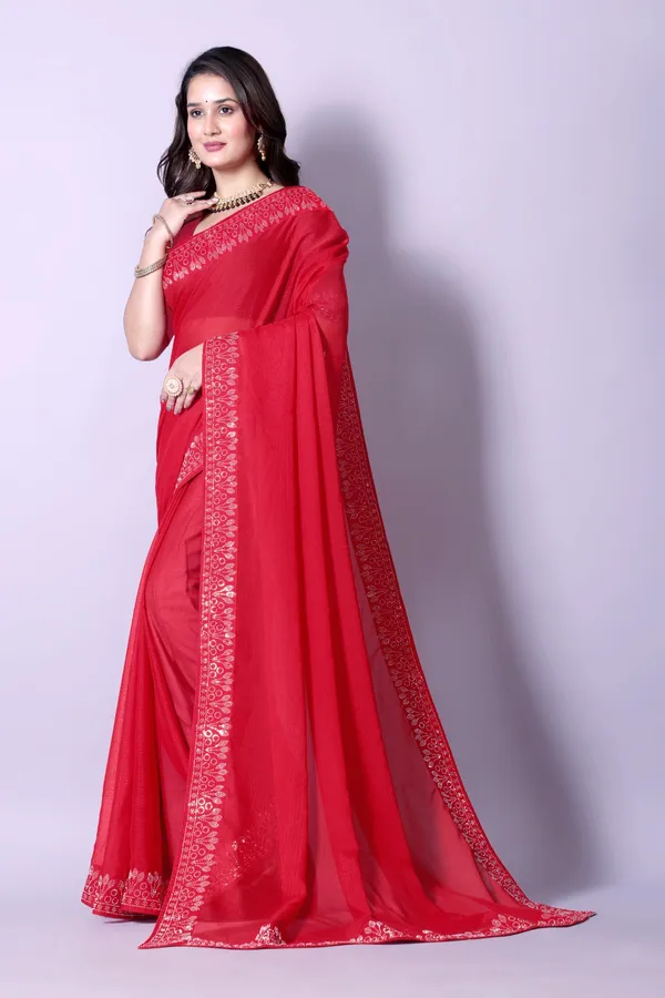 Red_Georgette_Premium_Embroidered_Saree_With_Matching_Blouse_For_Women