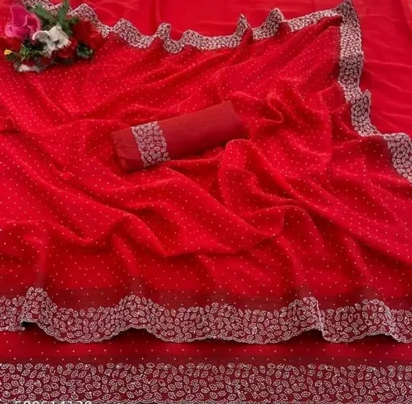 Red_Georgette_Premium_Embroidered_Saree_With_Matching_Blouse_For_Women