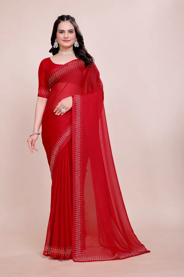 Red_Georgette_Premium_Embroidered_Saree_With_Matching_Blouse_For_Women