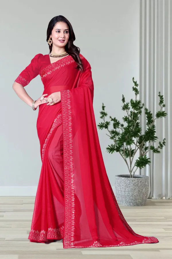 Red_Georgette_Premium_Embroidered_Saree_With_Matching_Blouse_For_Women