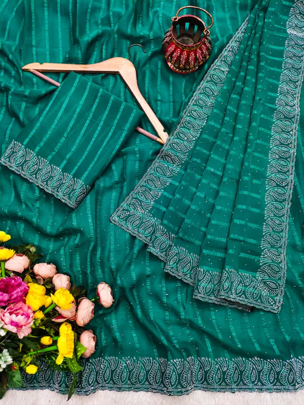 Green_Georgette_Premium_Embroidered_Saree_With_Matching_Blouse_For_Women