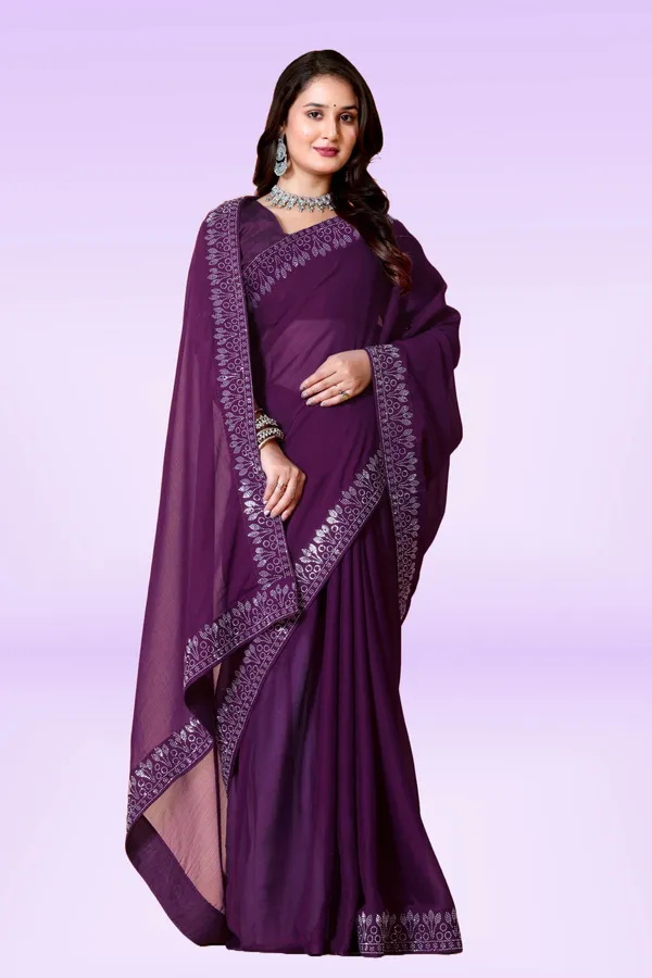 Purple_Georgette_Premium_Embroidered_Saree_With_Matching_Blouse_For_Women