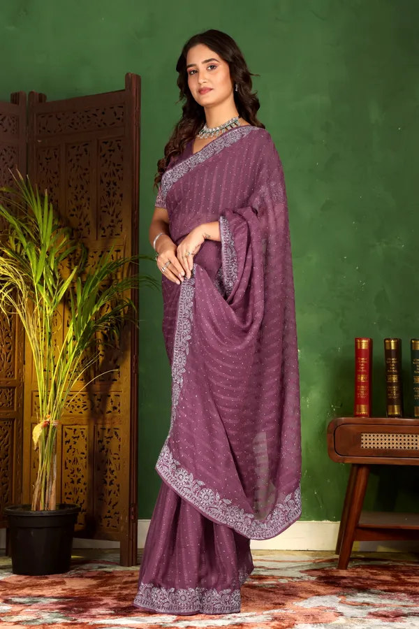 Purple_Georgette_Premium_Embroidered_Saree_With_Matching_Blouse_For_Women