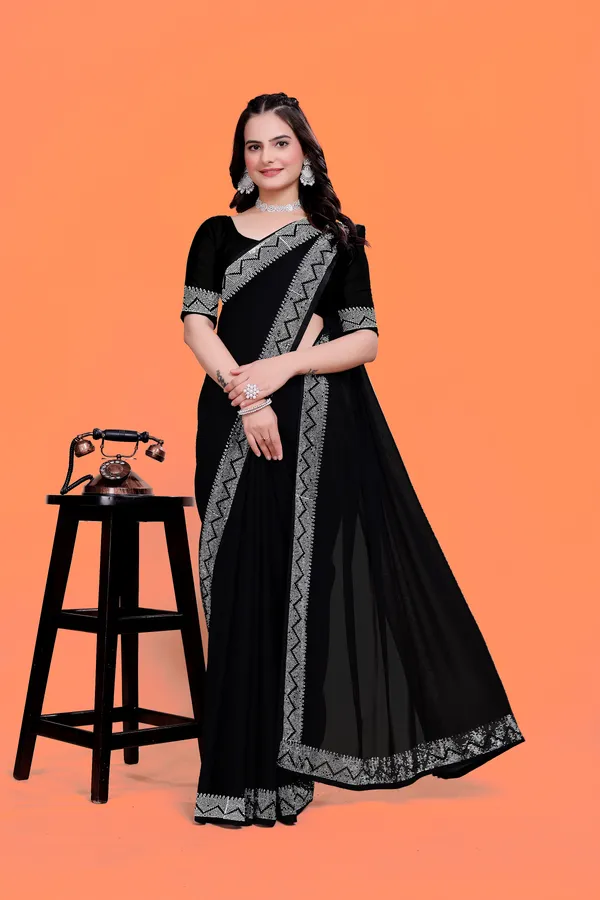 Blue_Georgette_Premium_Embroidered_Saree_With_Matching_Blouse_For_Women