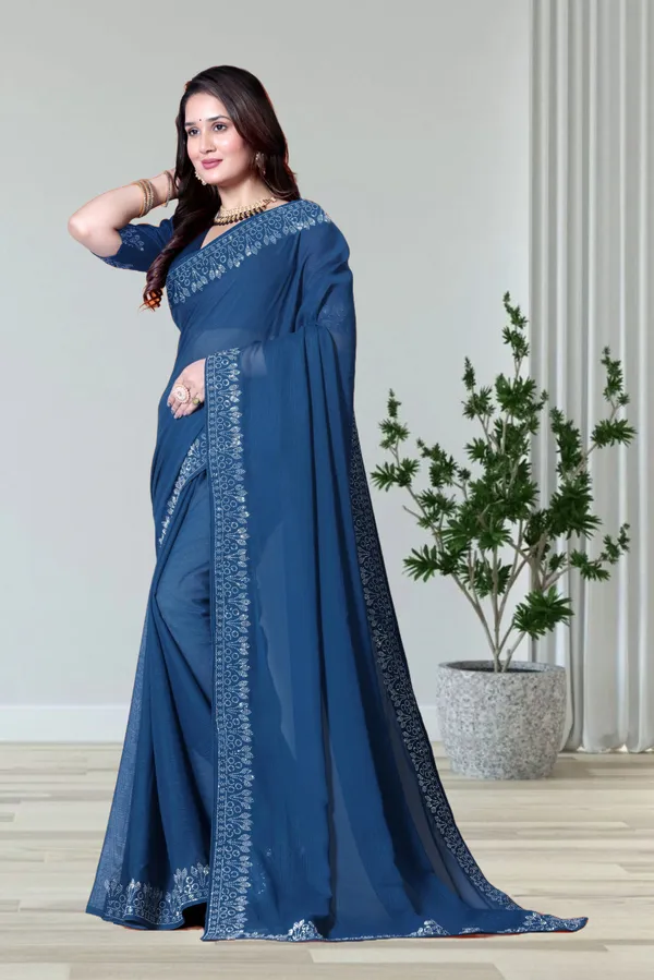 Navy_Blue_Georgette_Premium_Embroidered_Saree_With_Matching_Blouse_For_Women