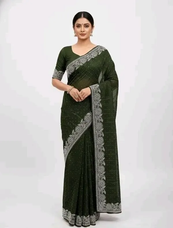 Green_Georgette_Premium_Embroidered_Saree_With_Matching_Blouse_For_Women