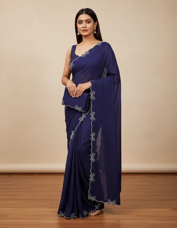 Navy_Blue_Georgette_Premium_Embroidered_Saree_With_Matching_Blouse_For_Women