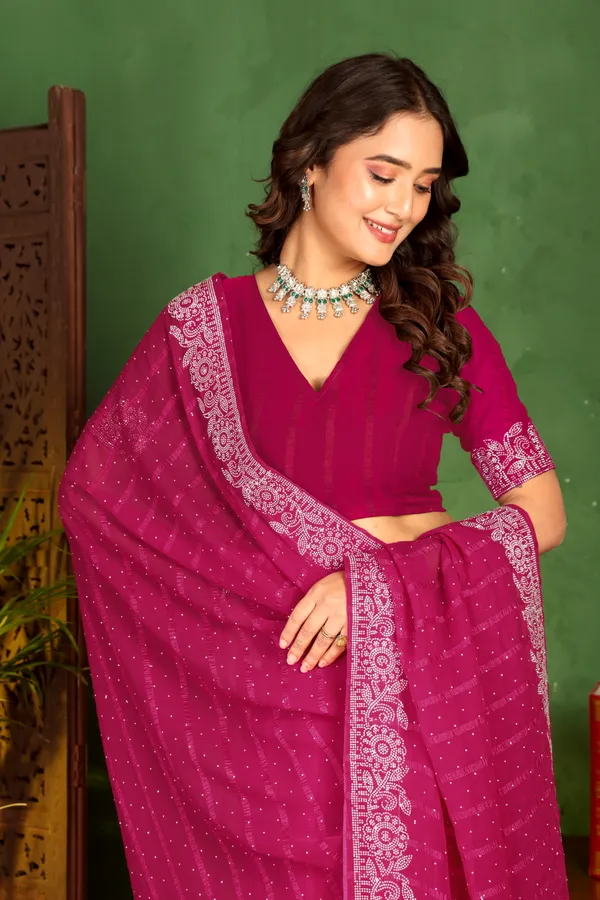 Magenta_Georgette_Premium_Embroidered_Saree_With_Matching_Blouse_For_Women