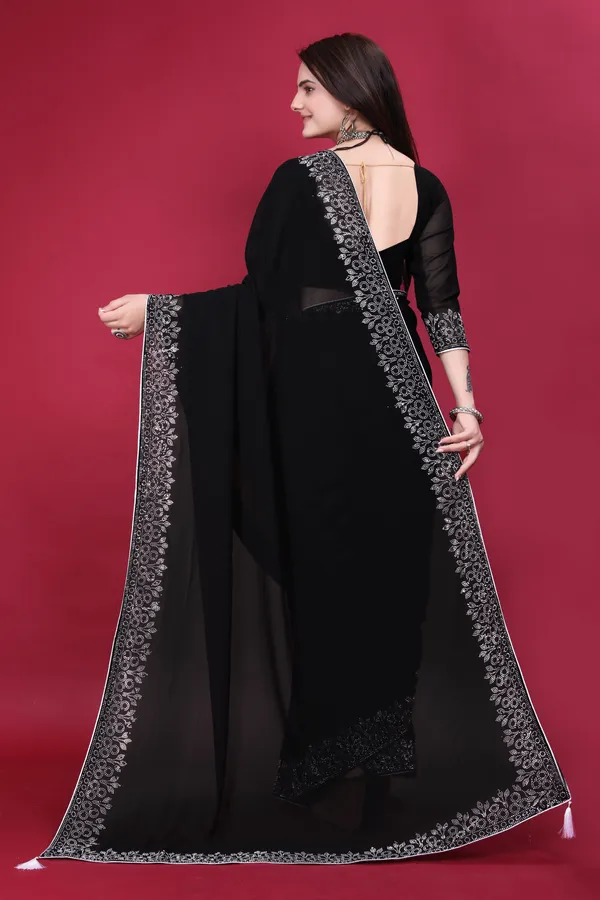 Black_Georgette_Premium_Embroidered_Saree_With_Matching_Blouse_For_Women