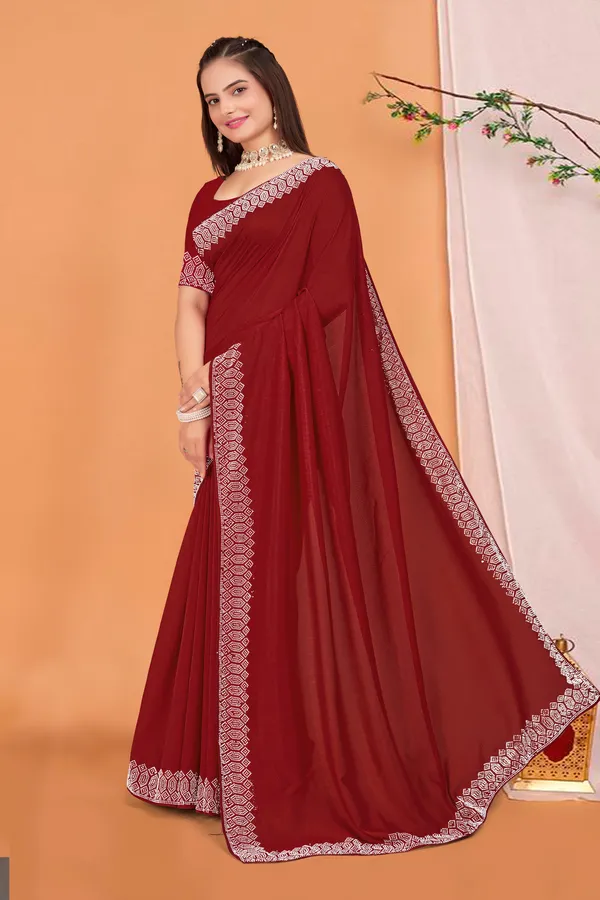 Maroon_Georgette_Premium_Embroidered_Saree_With_Matching_Blouse_For_Women