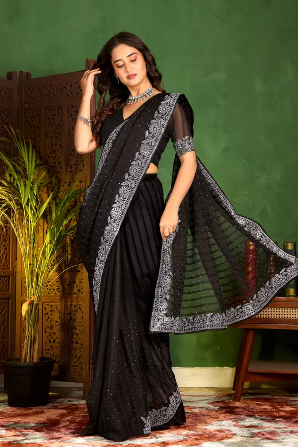 Black_Georgette_Premium_Embroidered_Saree_With_Matching_Blouse_For_Women