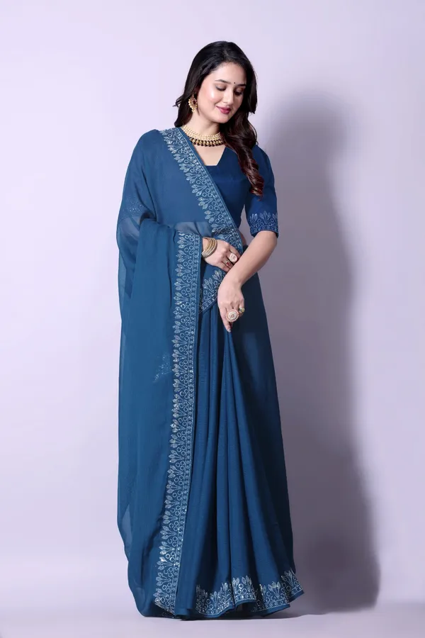 Blue_Elegant__Georgette_Premium_Embroidered_Saree_With_Matching_Blouse_For_Women