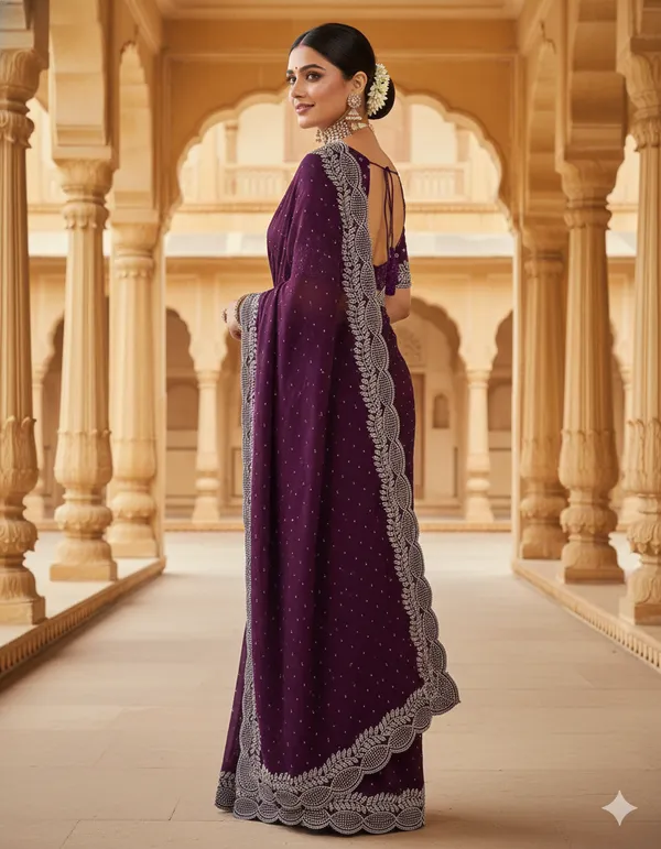 Purple_Georgette_Premium_Embroidered_Saree_With_Matching_Blouse_For_Women