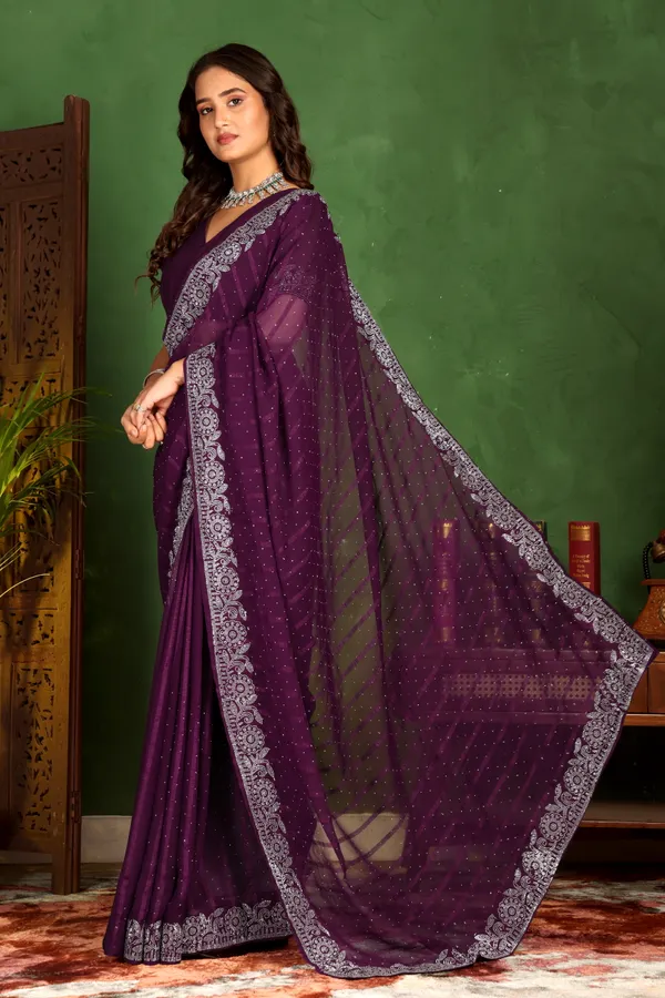 Purple_Georgette_Premium_Embroidered_Saree_With_Matching_Blouse_For_Women