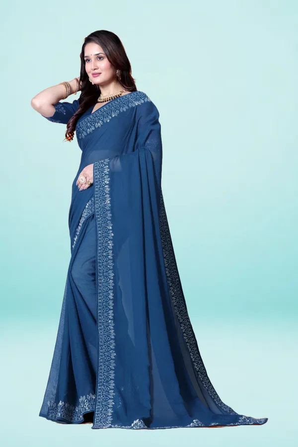 Navy_Blue_Georgette_Premium_Embroidered_Saree_With_Matching_Blouse_For_Women
