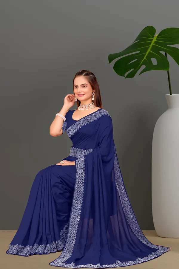 Navy_Blue_Georgette_Premium_Embroidered_Saree_With_Matching_Blouse_For_Women