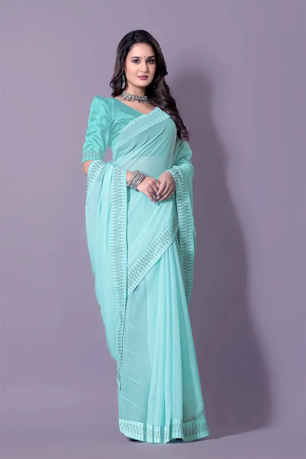 Turquoise_Blue_Georgette_Premium_Embroidered_Saree_With_Matching_Blouse_For_Women