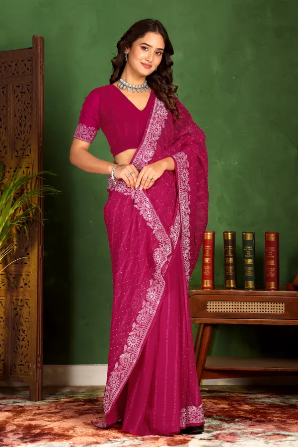 Magenta_Georgette_Premium_Embroidered_Saree_With_Matching_Blouse_For_Women