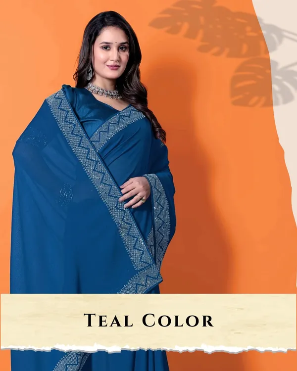 Teal_Blue_Georgette_Premium_Embroidered_Saree_With_Matching_Blouse_For_Women