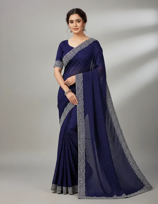 Navy_Blue_Georgette_Premium_Embroidered_Saree_With_Matching_Blouse_For_Women