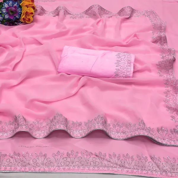 Pink_Georgette_Premium_Embroidered_Saree_With_Matching_Blouse_For_Women