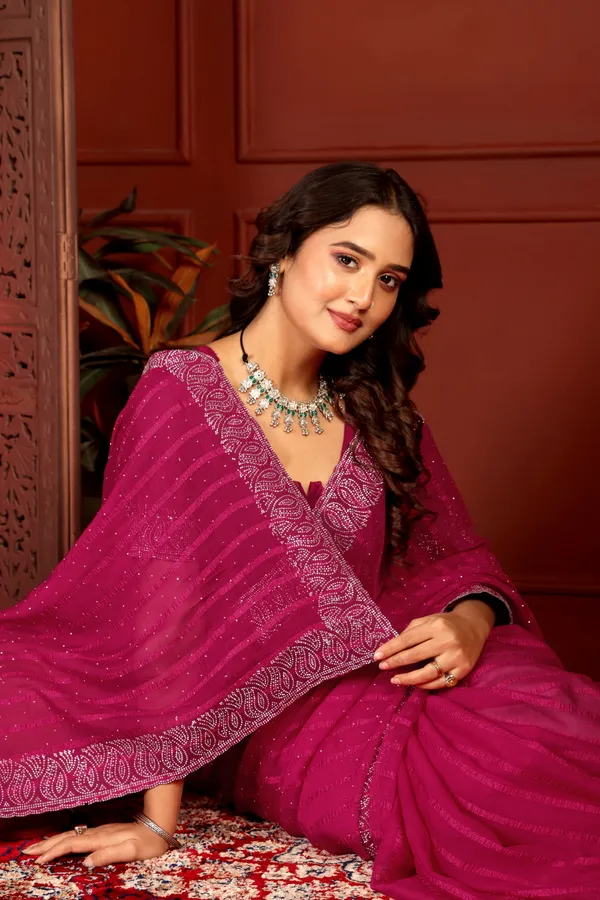 Magenta_Georgette_Premium_Embroidered_Saree_With_Matching_Blouse_For_Women