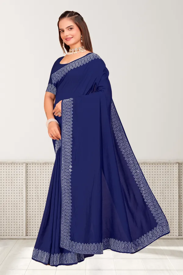 Navy_Blue_Georgette_Premium_Embroidered_Saree_With_Matching_Blouse_For_Women