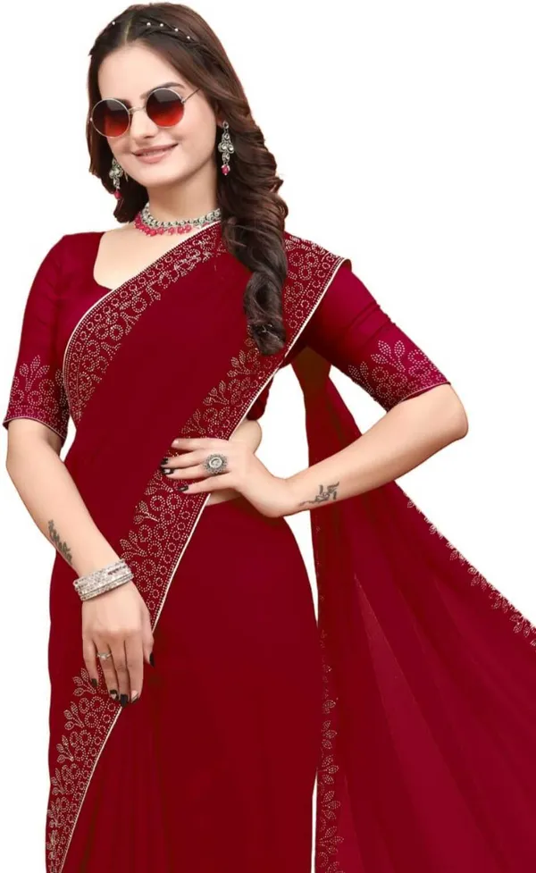 Maroon_Georgette_Premium_Embroidered_Saree_With_Matching_Blouse_For_Women