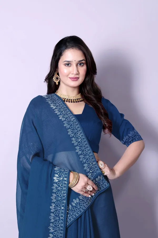 Blue_Elegant__Georgette_Premium_Embroidered_Saree_With_Matching_Blouse_For_Women