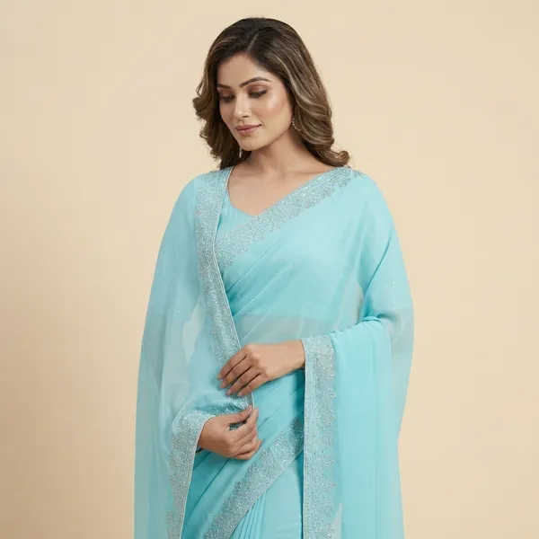 Sky_Blue_Georgette_Premium_Embroidered_Saree_With_Matching_Blouse_For_Women