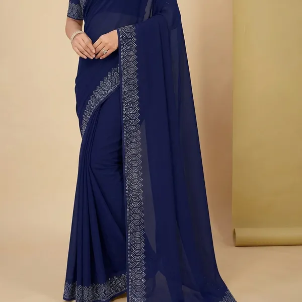 Navy_Blue_Georgette_Premium_Embroidered_Saree_With_Matching_Blouse_For_Women