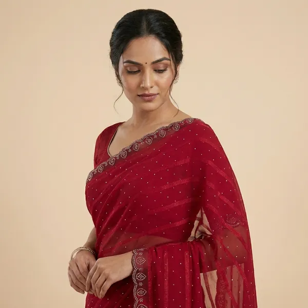Red_Georgette_Premium_Embroidered_Saree_With_Matching_Blouse_For_Women