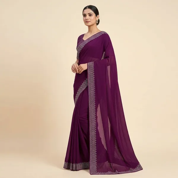 Purple_Georgette_Premium_Embroidered_Saree_With_Matching_Blouse_For_Women