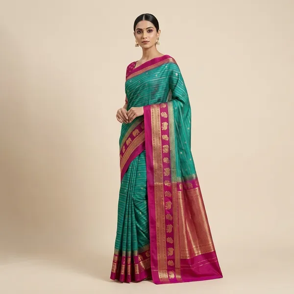 Pink_And_Blue_Georgette_Premium_Embroidered_Saree_With_Matching_Blouse_For_Women