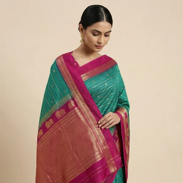 Pink_And_Blue_Georgette_Premium_Embroidered_Saree_With_Matching_Blouse_For_Women