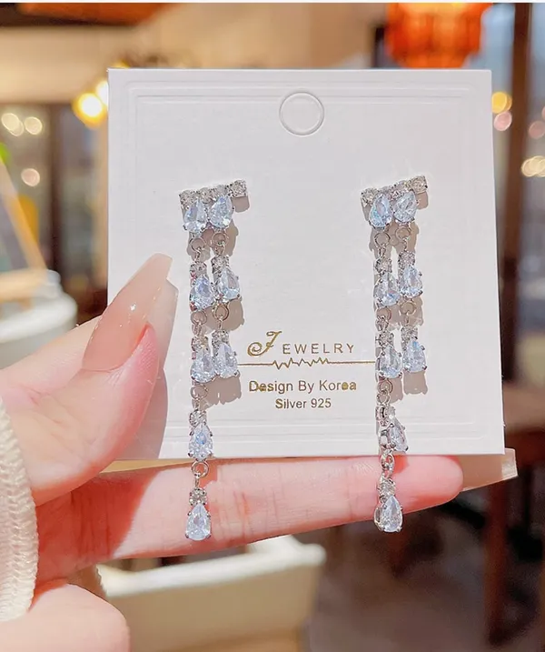 Silver_925_Design_By_Korea_Sparkling_Crystal_Drop_Earrings_For_Women