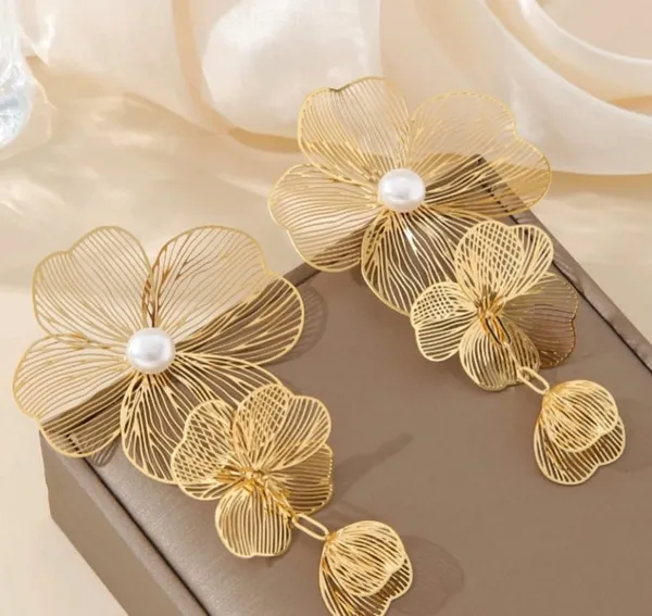 Gold_Toned_Floral_Drop_Earrings_With_Pearl_Accents_For_Women
