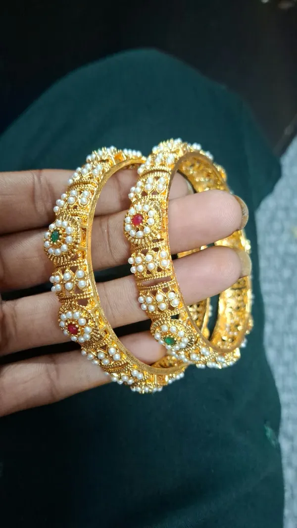 Gold_Pearl_And_Multicolour_Stone_Bangle_Set_For_Women