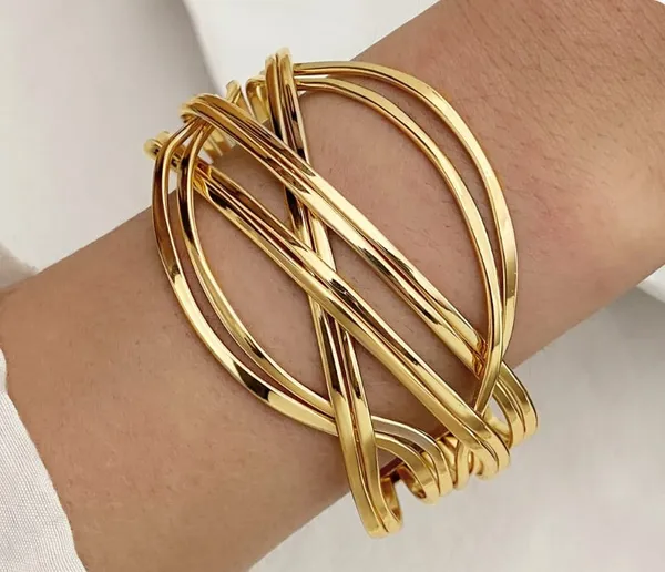 Gold_Toned_Twisted_Wire_Statement_Cuff_Bracelet_For_Women