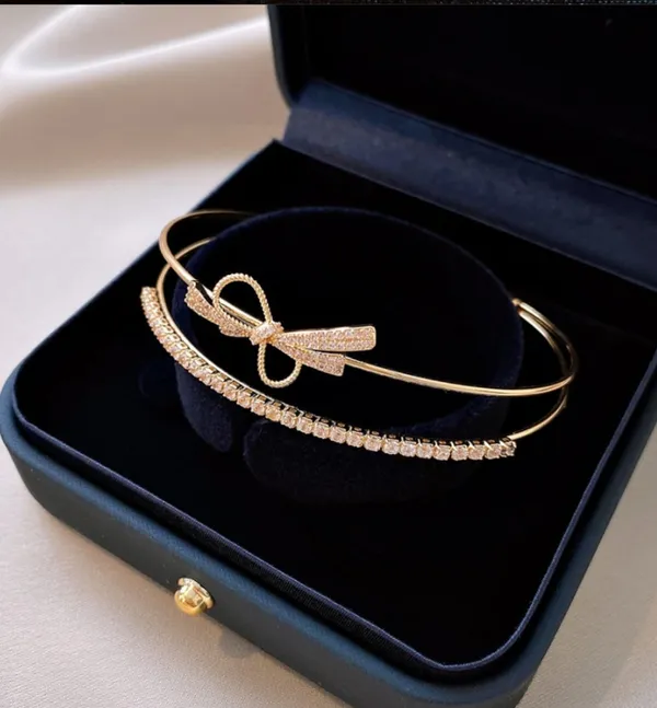 Gold_Toned_Crystal_Bow_Bracelet_Set_Of_2_For_Women