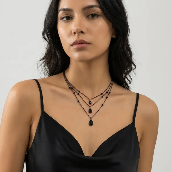 Black_Multi_Layered_Beaded_Drop_Necklace_For_Women