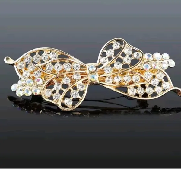 Golden_Bow_Crystal_Studded_Hair_Clip_For_Women