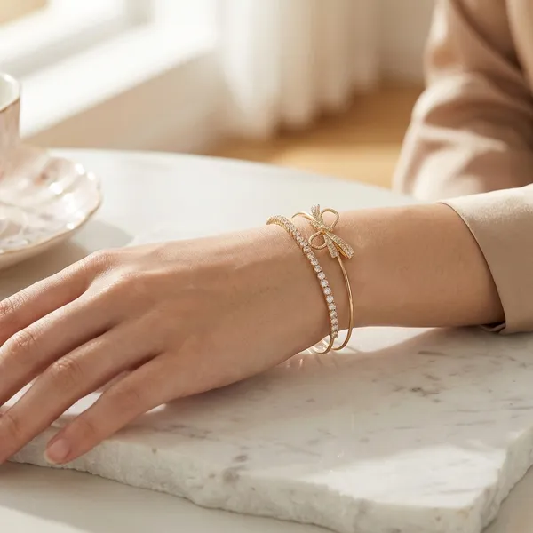 Gold_Toned_Crystal_Bow_Bracelet_Set_Of_2_For_Women