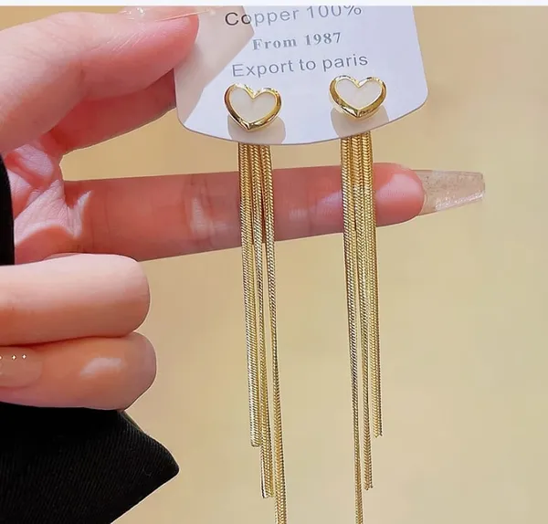 Gold_Toned_Heart_Tassel_Drop_Earrings_Long_Chain_Dangle_Earrings_For_Women