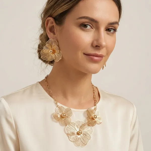 Golden_Floral_Pearl_Necklace_And_Earring_Set_For_Women