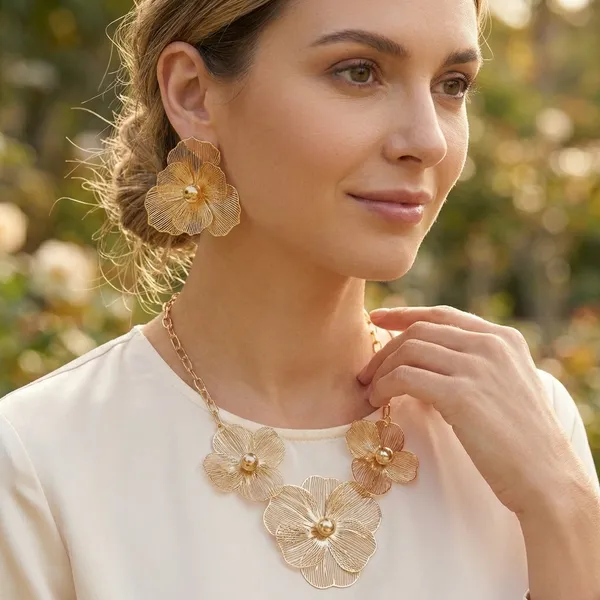Golden_Floral_Pearl_Necklace_And_Earring_Set_For_Women