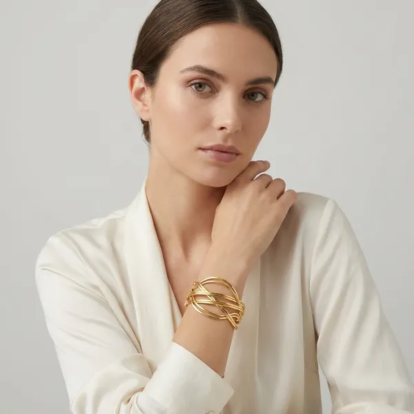 Gold_Toned_Twisted_Wire_Statement_Cuff_Bracelet_For_Women