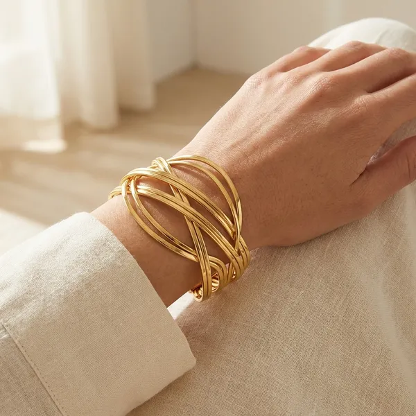 Gold_Toned_Twisted_Wire_Statement_Cuff_Bracelet_For_Women