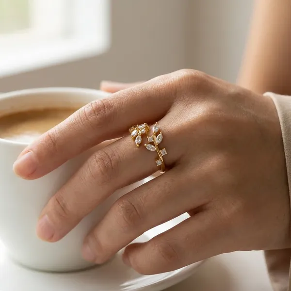 Elegant_Gold_Plated_Cubic_Zirconia_Leaf_Design_Adjustable_Ring_For_Women